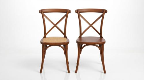 Exklusiver Crossback Stuhl mieten – Rustikaler Holzstuhl für Vintage-Hochzeiten & Events