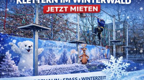 Klettern im Winterwald mieten – Der mobile Kinderhochseilgarten als Winter-Attraktion