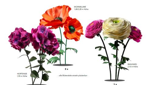 XXL-Flowers/ Gigant Blumen/ Hortensie/ Mohnblume/ Ranunkel/ Blüten aus Handarbeit