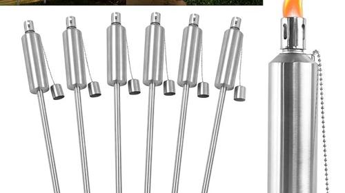 Fackeln 6er Set draußen Edelstahl rostfrei 330 ml Ölfackeln Fackeln Hoch 115 cm lange Brenndauer