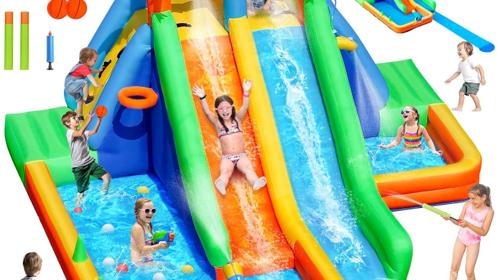 Hüpfburg mit Wasserrutsche Wasserpark 377 x 364 x 215 Gebläse Kinder-Hüpfburg erweiterter Splash