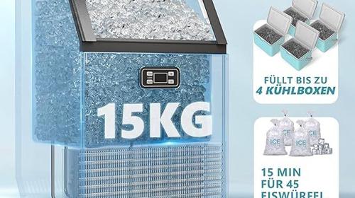Eiswürfelbereiter Eiswürfelmaschine Eismaschine 180 Eiswürfel/Stunde 15 kg Speicher 45 kg/24 h