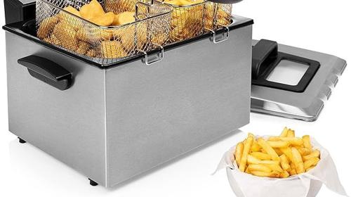 Fritteuse 5 Liter 3270 Watt Thermostat 3 Frittierkörbe Kaltzone 6-7 Personen Grau