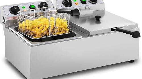 Doppelfritteuse Fritteuse 2 x 3200 Watt 2 x 10 Liter 50 – 200°C Kaltzonen mit Timer bis 60 Minuten