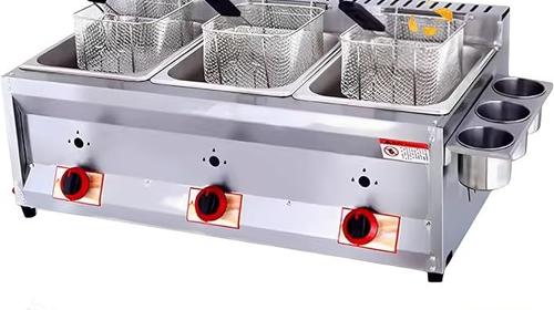 Gasfritteuse Fritteuse gewerblich 2 Tanks 10 l x 2/3 Korb Deckel Edelstahl Propan große Kapazität