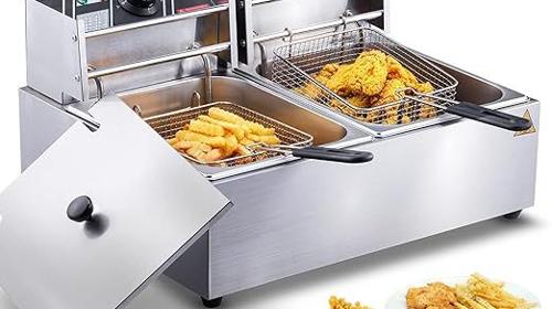 Elektrische Fritteuse aus Edelstahl 24 l Doppeltank-Fritteuse 2 x 1500 Watt inkl. 2 Frittierkörbe