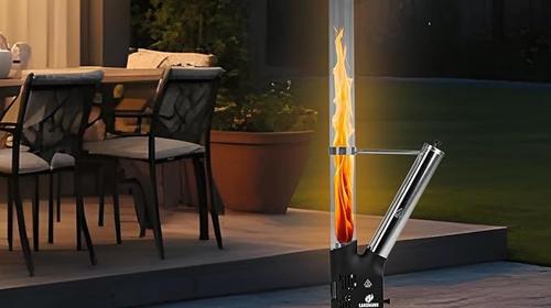 Feuerrohr Edelstahl Pelletfackel dekorative Feuersäule für Garten & Terrasse raucharme Pelletfackel