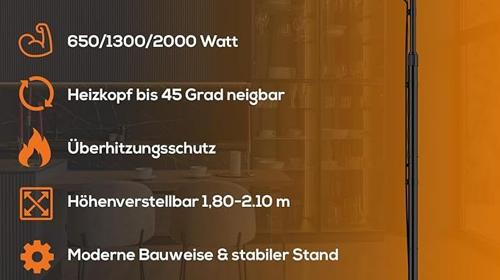 Wärmestrahler Infrarotstrahler Standheizstrahler Terrassenheizer 2000 Watt Terrasse Wickeltisch