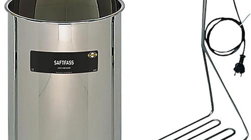 Saftfass Edelstahlfass Pasteurisierer Saft 65 Liter mit Tauchsieder und Edelstahl V2A Zapfhahn