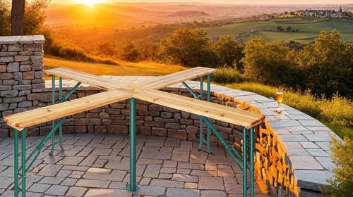 Quattro Bierzeltgarnitur Stehtisch XXL Biertisch Klapptisch Gartentisch aus Holz klappbar Outdoor