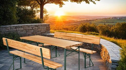 Bierzeltgarnitur mit Rückenlehne Biertisch Esstisch Klapptisch Campingtisch 2 x Bank Rückenlehne