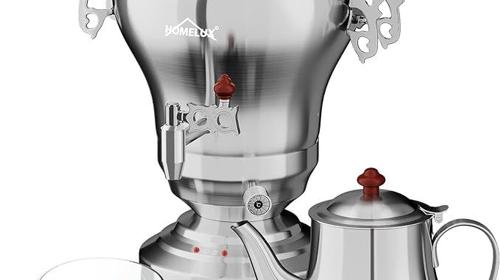 Türkischer Teekocher Wasserkocher elektrisch Samoware Edelstahl 1850 Watt Teemaschine 2,5 L + 1,2 L