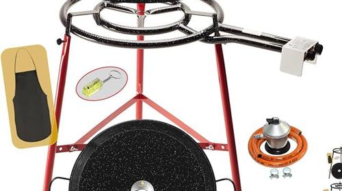 Paella-Brenner-Set Paella-Pfanne 2 Grillpfannen Omelettpfanne Butangas emailliert 60 cm + 42 cm