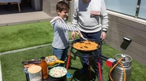Paella-Kochset Grillpfanne (Eco-Set) mit Paella-Pfanne aus emailliertem Stahl 46 cm Gasbrenner 40cm