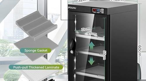 Elektronische Trockenbox Trockenschrank Luftentfeuchter 55L Kamera Digital Control mit LED-Leuchten
