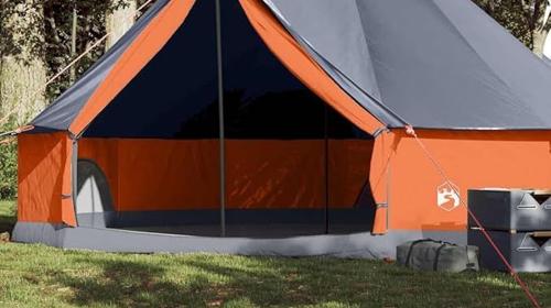 Tipi-Familienzelt 8 Personen Campingzelt Gruppenzelt Gartenzelt Zelt grau und orange wasserdicht