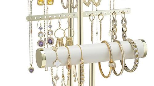 Schmuck Organizer 4 Etagen Schmuckständer Gold lederner Armbandhalter Schmuckaufbewahrung Display