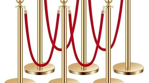 Personenleitsysteme Absperrpfosten Absperrung 6 Stk. Steuerung von Menschenmengen 4 rote Samtseile