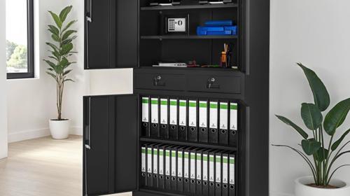 Aktenschrank Mehrzweckschrank Messeschrank aus Stahl Allzweckschrank abschließbar 2 Schrankabteilen