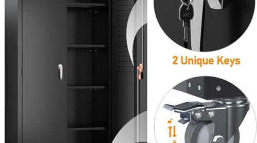 Metallschrank Stahlschrank Messeschrank Wertschrank auf Rädern Pegboard abschließbar 4 Böden