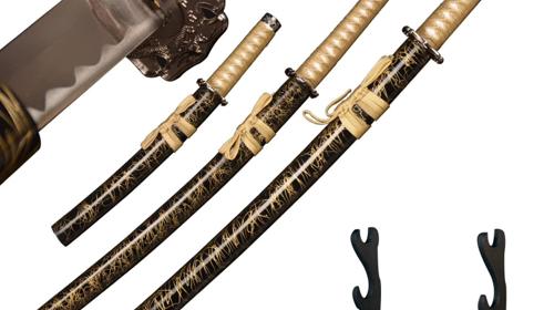 Katanaschwert 3-teilig Ninja-Schwert handgefertigter Guss scharf 1065 Kohlenstoffstahl echtes Metall