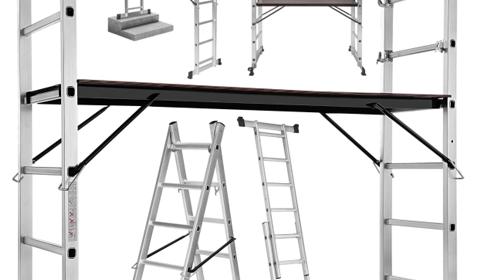 Gerüst 3 m Arbeitshöhe Leiter 4 in 1 mobile Mehrzweckleiter Arbeitsbühne Baugerüst Alu Gerüst