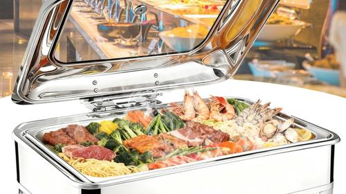 Elektrischer Speisewärmer 1/1 Chafing Dish Glasdeckel 9L Wärmebehälter Buffet Edelstahl Buffetwärmer
