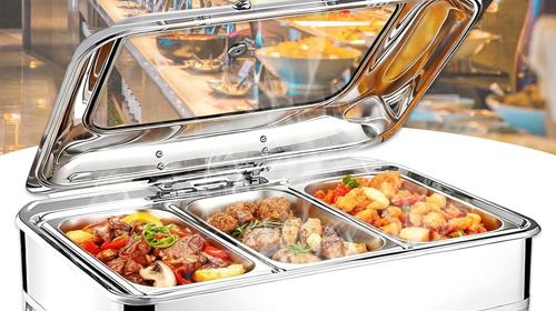Elektrischer Speisewärmer 1/3 Chafing Dish Glasdeckel 9L Wärmebehälter Buffet Edelstahl Buffetwärmer