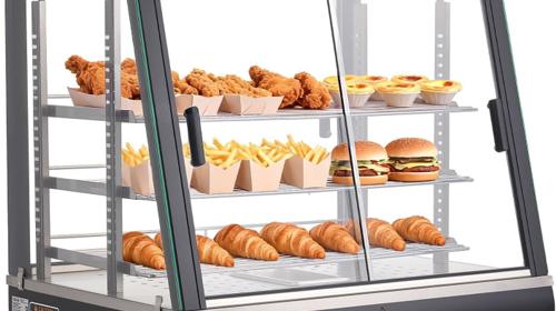 Warmhaltevitrine 100 L Wärmetheke 3-stöckig 1200 W Warmhaltetheke 30–85 °C Speisenwärmer LED