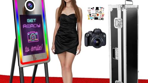 Magic Mirror DSLR Fotoautomat mit Kamera Ringlicht & Flightcase + 21,5“ Touchscreen Selfie-Fotobooth