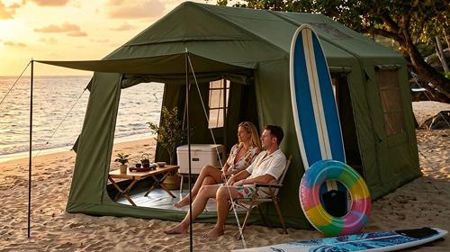 Luftzelt Campingzelt aufblasbar 400 x 300 x 200 Kaminöffnung & Dachfenster aufblasbares Zelt 4-10 P