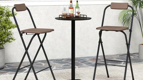 Barhocker mit Rückenlehne Outdoor 2er Set klappbare Barstühle Fußstütze Tresenhocker bis zu 150 kg