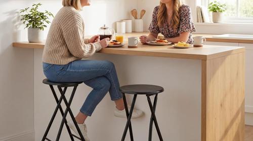 Barhocker für Stehtisch 2er Set klappbar mit Stahlgestell Küchenstühle mit Fußstütze Tresenhocker