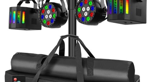 Lichtanlage komplett DJ Licht DMX Stativ Beleuchtung Komplettset 2 x LED PAR 2 x Derby UV Stroboskop
