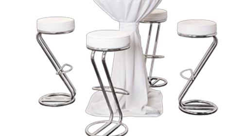 Barhockerset Z weiss/wurf 4er SET – Bartheke, Mobile Bar, Ausschanktheke, Eventtheke