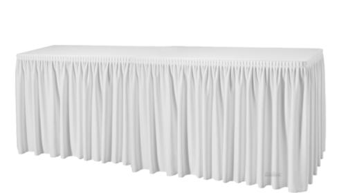 Skirting Plissé 4,1 m weiß – Miettisch, Eventtisch, Veranstaltungstisch, Partytisch