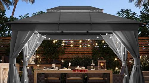 Partyzelt-Unterstand Outdoor-Pavillon 4 x 3 m robuster Doppeldach Moskitonetze Sichtschutzwände