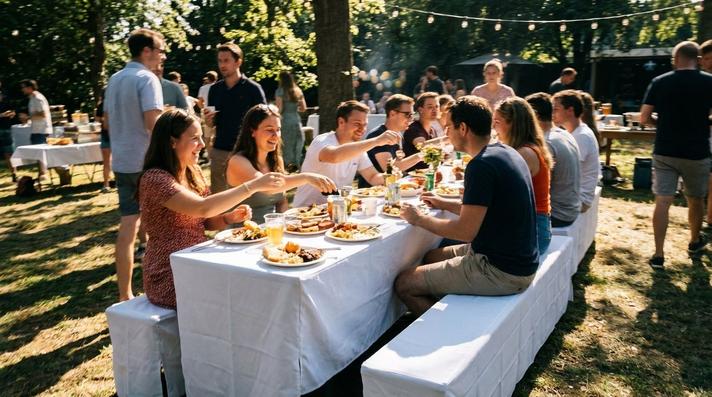 Hussen Bierzeltgarnitur mieten & vermieten - Hussen-Set für Bierzeltgarnitur (Standard 50cm) – 3-teilig in Weiß oder Schwarz in Wuppertal