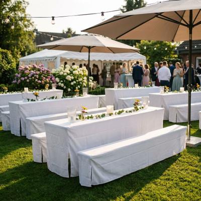 Bierzeltgarnitur mieten & vermieten - Bierzeltgarnitur mit Hussen mieten – Vom Biertisch zur Gala-Tafel: Eleganz pur für Ihr Event! in Wuppertal