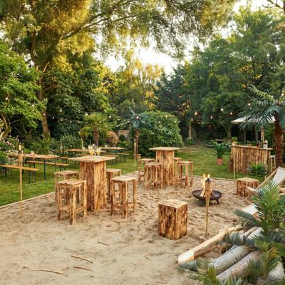 Tischdekoration mieten & vermieten - Barhocker "Rustikal" mieten – Massivholz Vintage – Optional mit Sitzkissen in Wuppertal