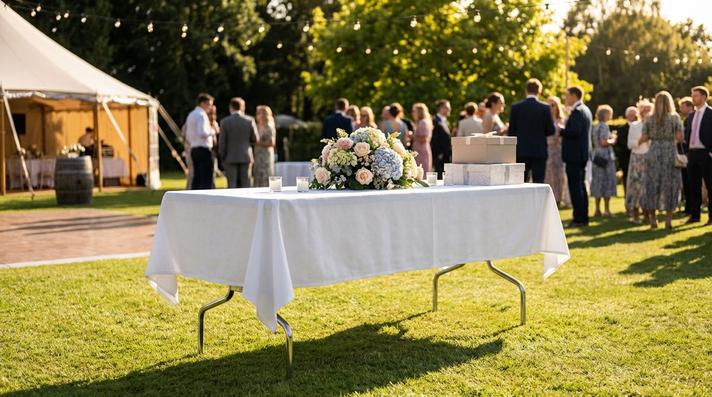 Tischdecken mieten & vermieten - Tischdecke weiß mieten (130×220 cm) – Damast-Qualität für Festtafeln in Wuppertal