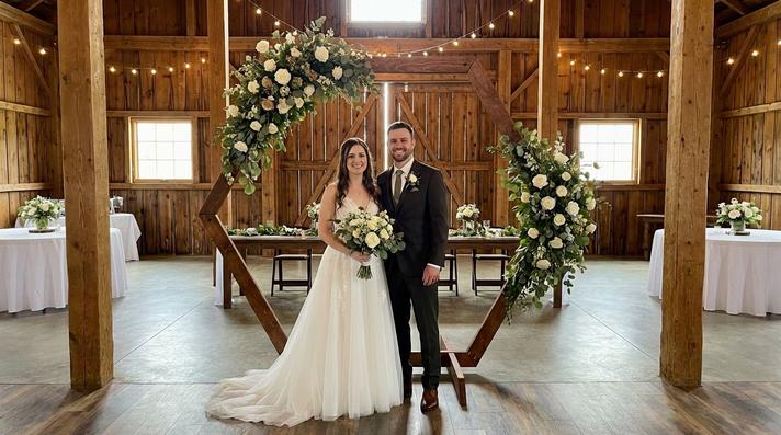 Stehtischhussen mieten & vermieten - Traubogen mieten – Hexagon aus Holz (XXL 220x250 cm) – Boho & Vintage Hochzeit in Wuppertal