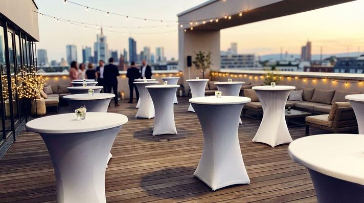 Stehtische mieten & vermieten - Stehtisch mit Stretch-Husse mieten (Ø 80 cm) – Weiß, Schwarz oder Rot inkl. Reinigung in Wuppertal