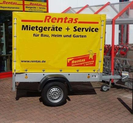 Planenanhänger mieten & vermieten - Anhänger, Ladefläche 2 x 1 m, Nutzlast max. 500 kg, mit Plane und Spriegel in Bochum