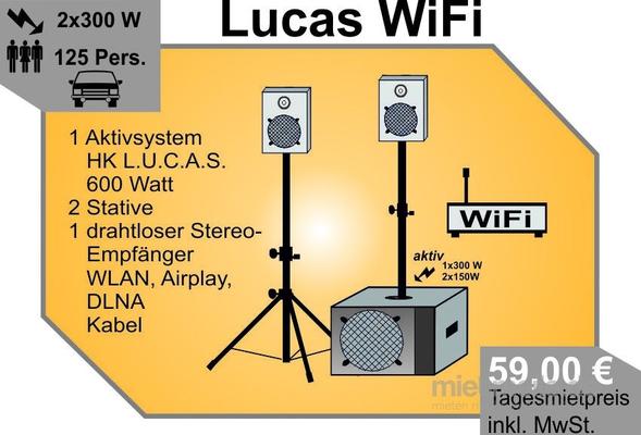 Musikanlage mieten & vermieten - Musikanlage - Soundsystem - Satellitenanlage - HK-Audio - Lautsprecher drahtlos für WLAN / Airplay / DLNA - 600 Watt RMS Gesamtleistung teilen sich in 300 Watt im Bass + 2x150 Watt für ca.120 Personen in Hamburg Lohbrügge