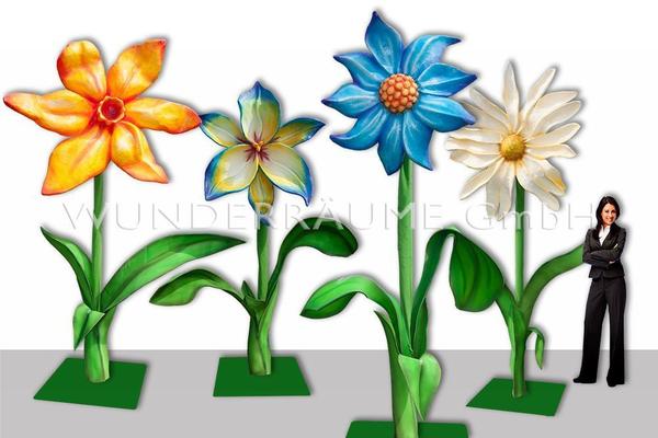 Saisonale Dekoration mieten & vermieten - 4 Riesenblumen bis 4m / SET 2 - WUNDERRÄUME GmbH vermietet: Dekoration/Kulisse für Event, Messe, Veranstaltung, Incentive, Mitarbeiterfest, Firmenjubiläum in Lichtenstein/Sachsen