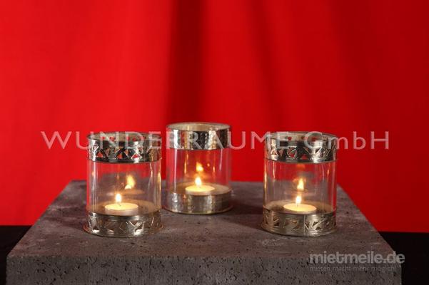 Leuchten & Lampen mieten & vermieten - Windlicht mit Zierrand - WUNDERRÄUME GmbH vermietet: Dekoration/Kulisse für Event, Messe, Veranstaltung, Incentive, Mitarbeiterfest, Firmenjubiläum in Lichtenstein/Sachsen