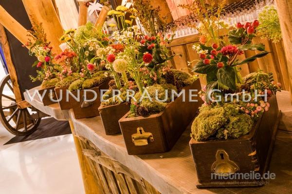 Pflanzen mieten & vermieten - Tischdekoration "Blümchenwiese" - WUNDERRÄUME GmbH vermietet: Dekoration/Kulisse für Event, Messe, Veranstaltung, Incentive, Mitarbeiterfest, Firmenjubiläum in Lichtenstein/Sachsen