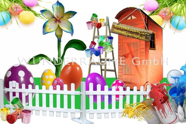 Saisonale Dekoration mieten & vermieten - Ostern-/Frühlingsdekoration "Die Ostereier-Anmalwerkstatt" - WUNDERRÄUME GmbH vermietet: Dekoration/Kulisse für Event, Messe, Veranstaltung, Incentive, Mitarbeiterfest in Lichtenstein/Sachsen