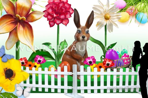 Dekofiguren mieten & vermieten - Ostern-/Frühlingsdekoration "Osterhase auf Blumenwiese" - WUNDERRÄUME GmbH vermietet: Dekoration/Kulisse für Event, Messe, Veranstaltung, Incentive, Mitarbeiterfest in Lichtenstein/Sachsen